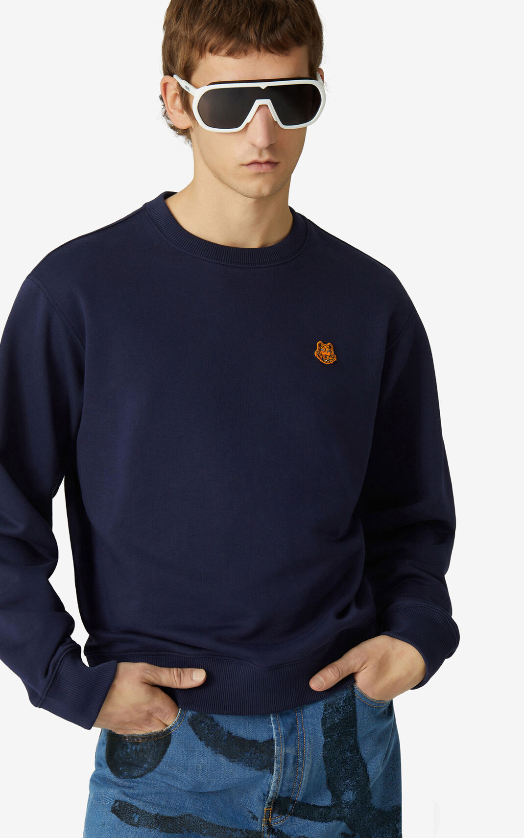 Sweatshirt Kenzo Tiger Crest Masculino - Azul Marinho Azuis | 310OMEJWD